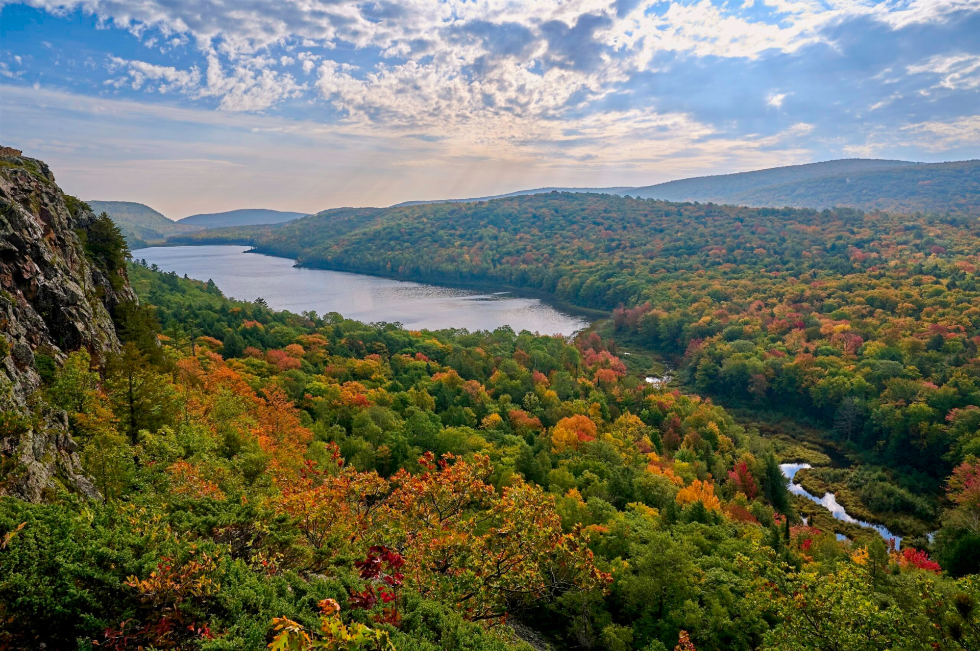 Fall color across the Porcupine Mountains with Lake of the Clouds below